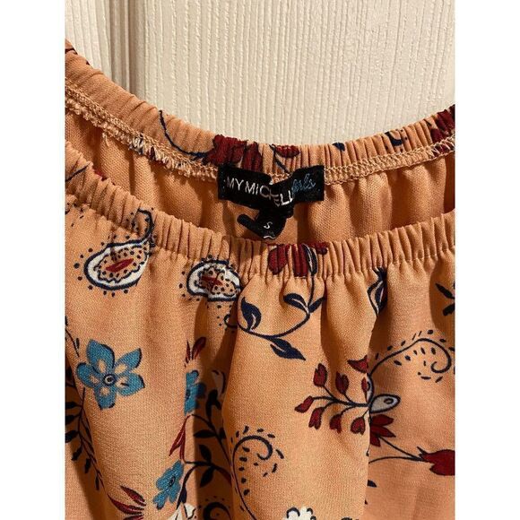 My Michelle Girls Off Shoulder Romper Orange Floral Belle Sleeve Size Small - Picture 8 of 8